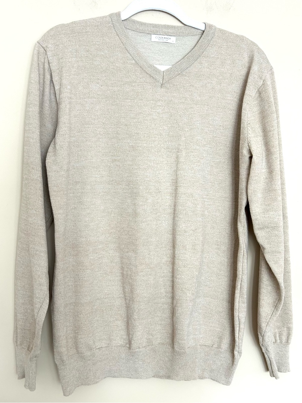 Coofandy Men's V-Neck Light Beige Sweater
